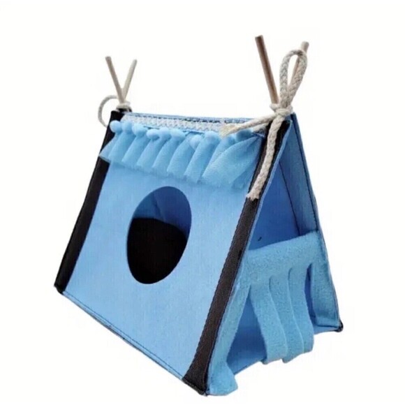 Guinea Pig Bundle Small Pet Hide Boy Blue Felt Tent Snuffle Mat And Treat Ball - Picture 2 of 9
